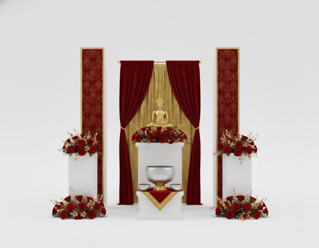 จัดดอกไม้ซุ้มสรงน้ำพระงานเปิดตัวสินค้า