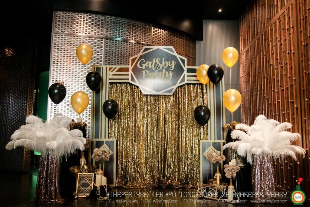 Backdrop ตกแต่งงานปาร์ตี้ธีม Gatsby ผนังลาย Art Deco สีดำ-ทอง 3