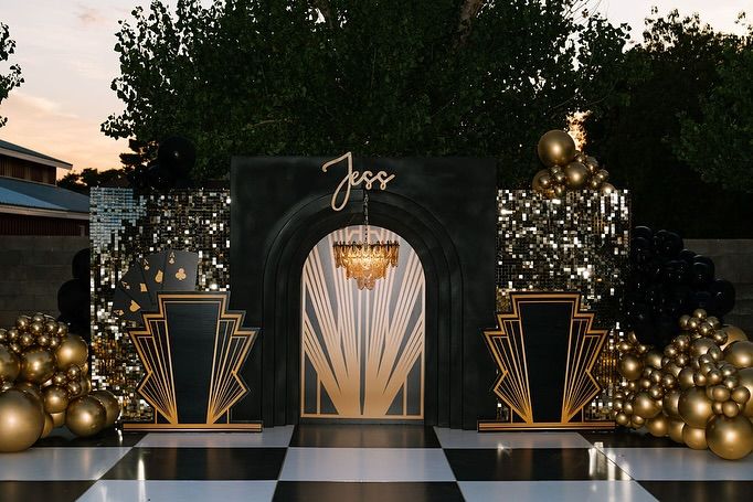 Backdrop ตกแต่งงานปาร์ตี้ธีม Gatsby ผนังลาย Art Deco สีดำ-ทอง 2