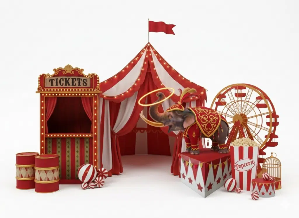 Backdrop ธีม Classic Circus Tent (มีช้าง)